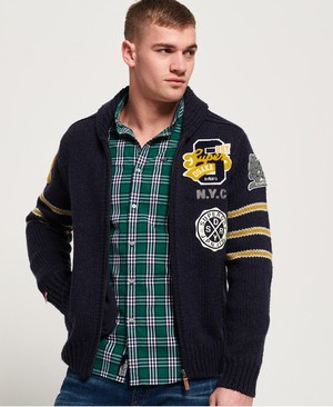 Superdry Carter College Cardigan Férfi Ugró Sötétkék | XEMAB6081